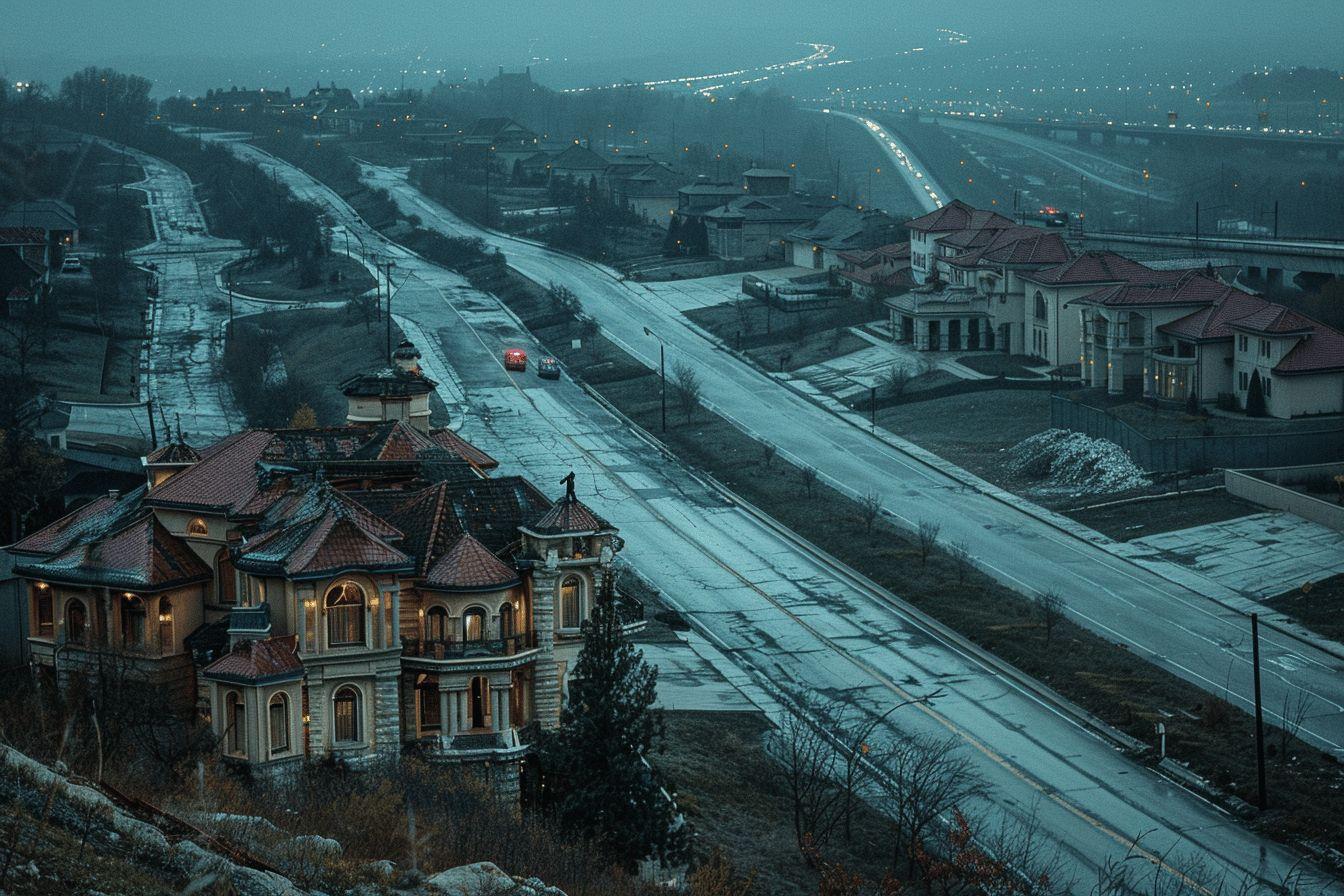 Vue d'une ville pittoresque enneigée avec des maisons de style ancien