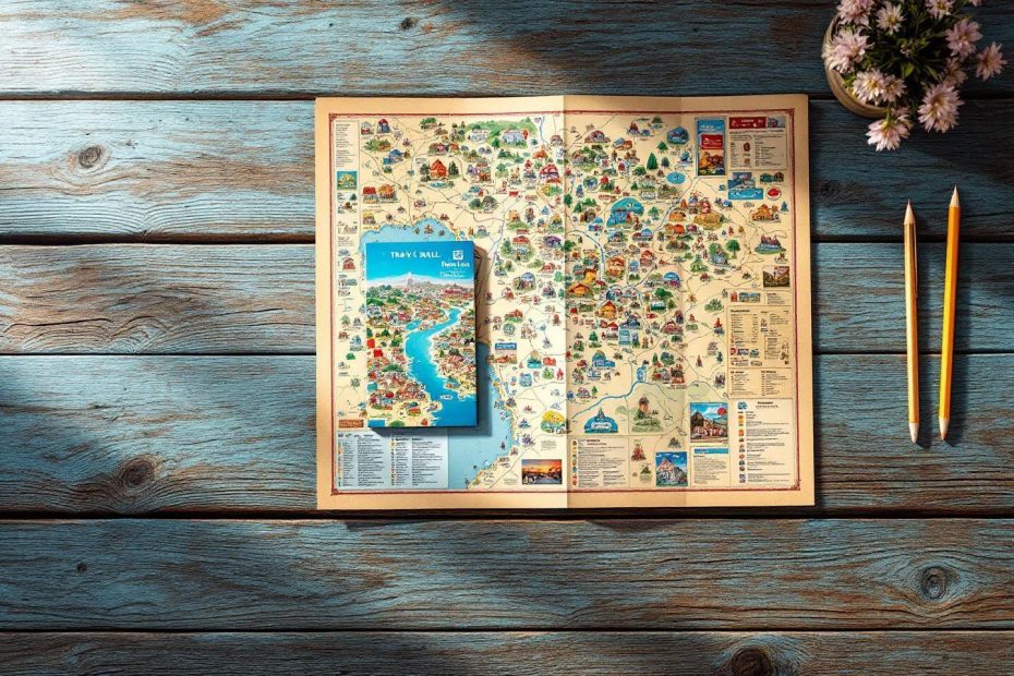 Carte détaillée et colorée avec des sites touristiques