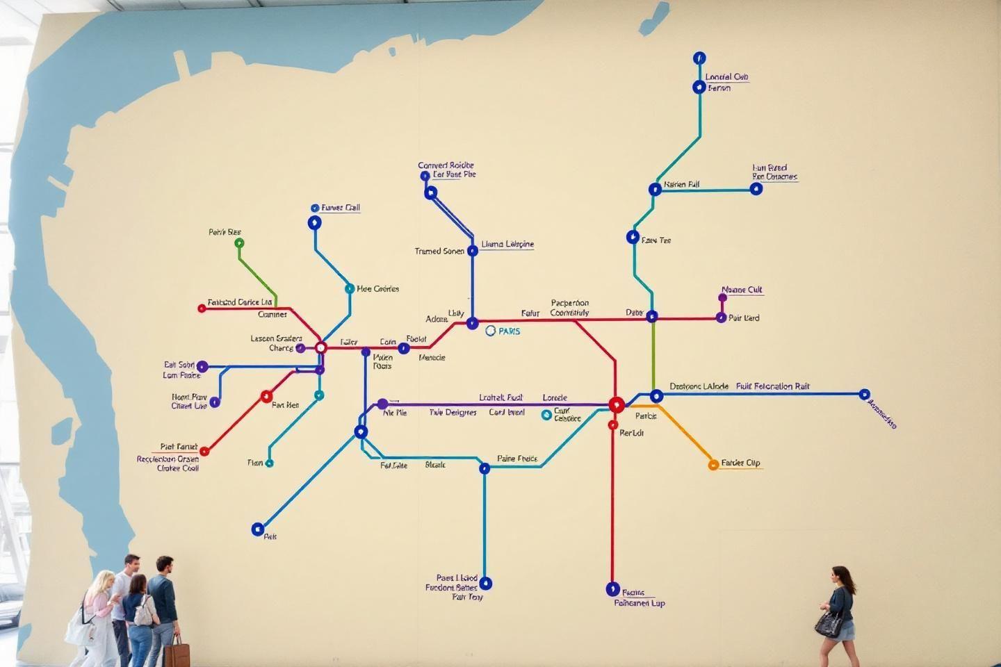 Carte de réseau de transport en commun avec plusieurs lignes colorées