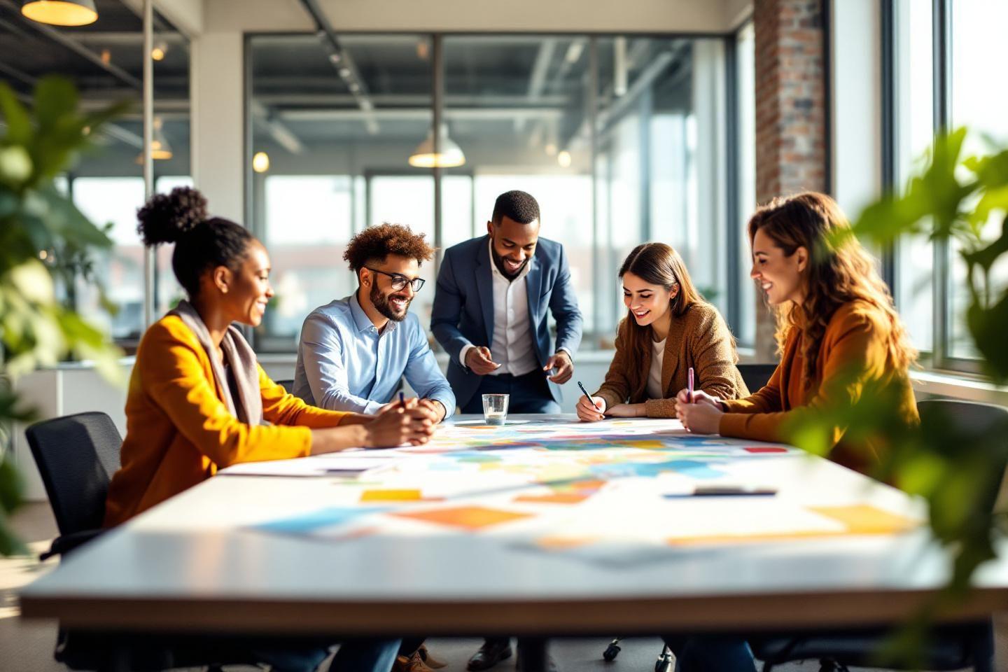 Équipe diversifiée travaillant ensemble autour d'une table