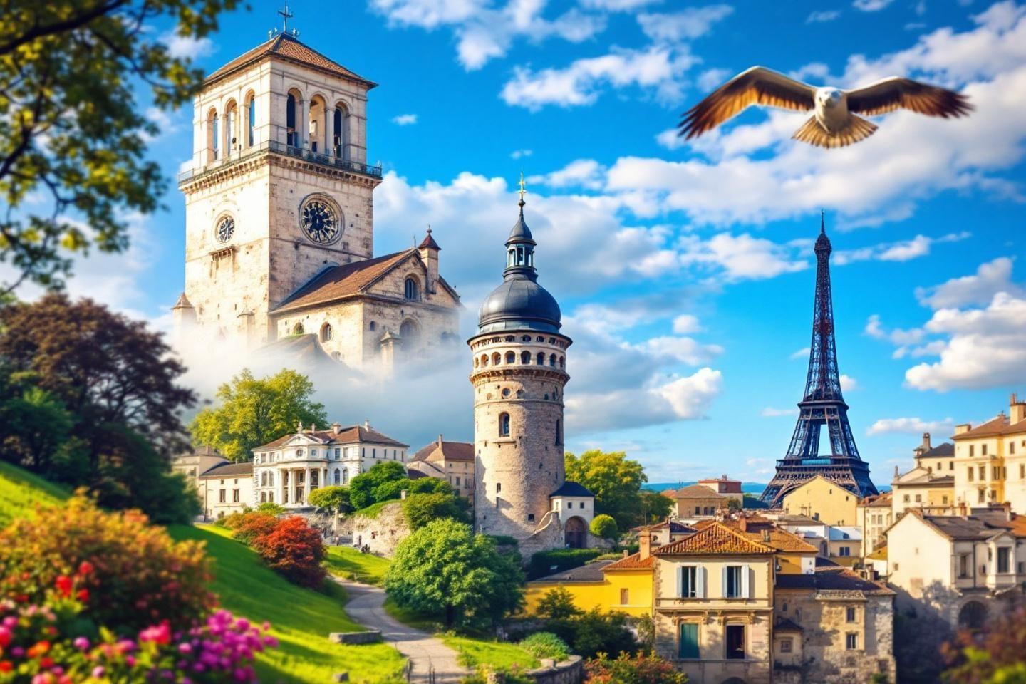 Tours emblématiques dans paysage composite