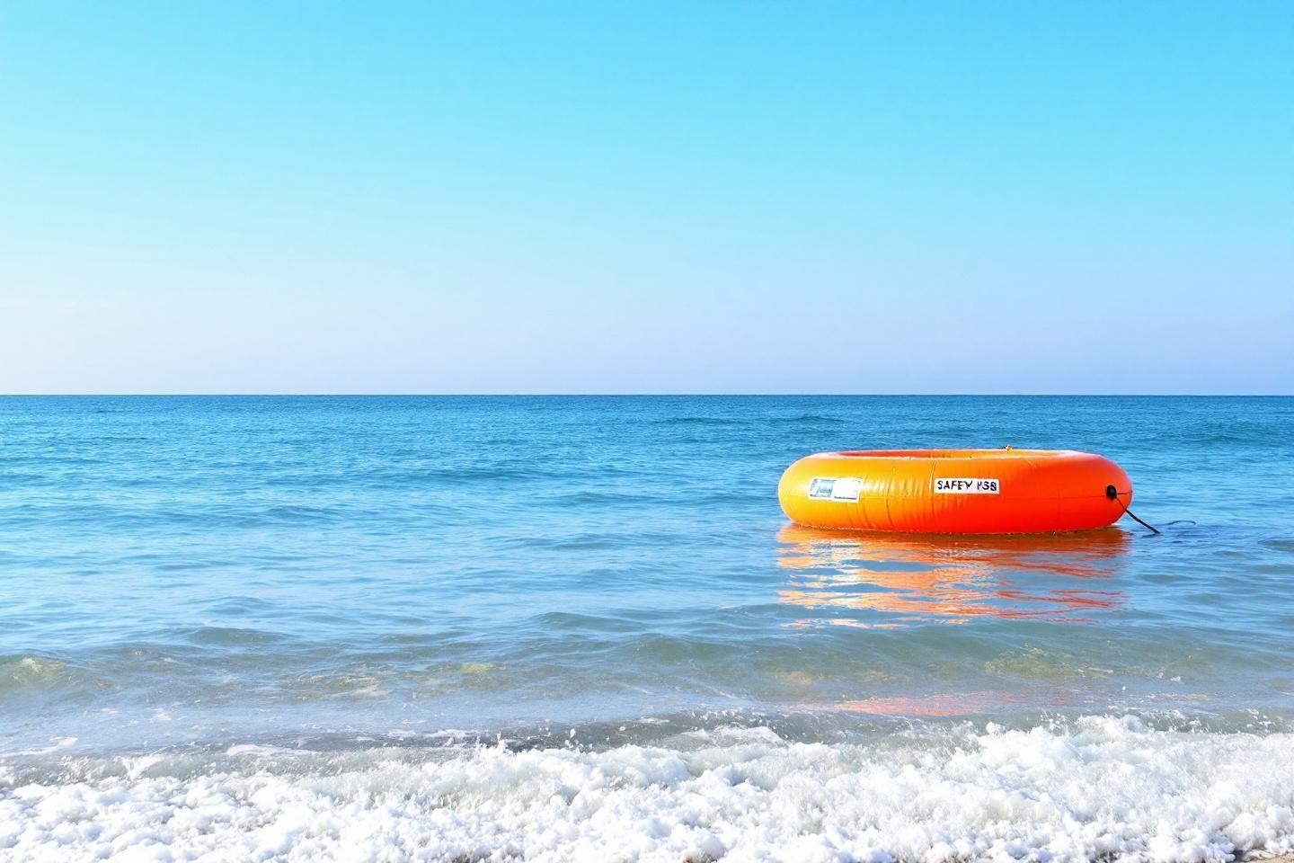 Bouée de sécurité orange flottant sur des vagues bleues