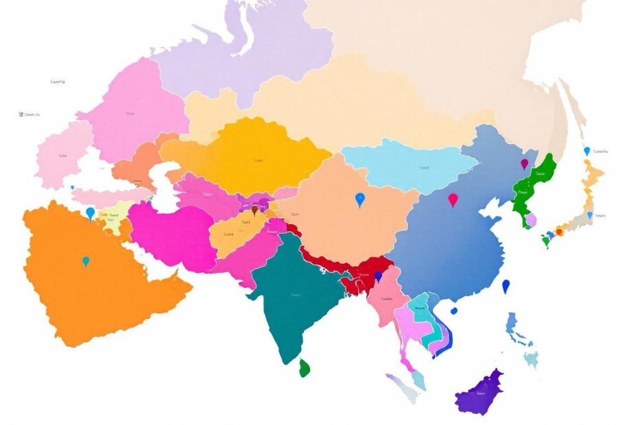 Carte colorée montrant les pays d'Asie par région