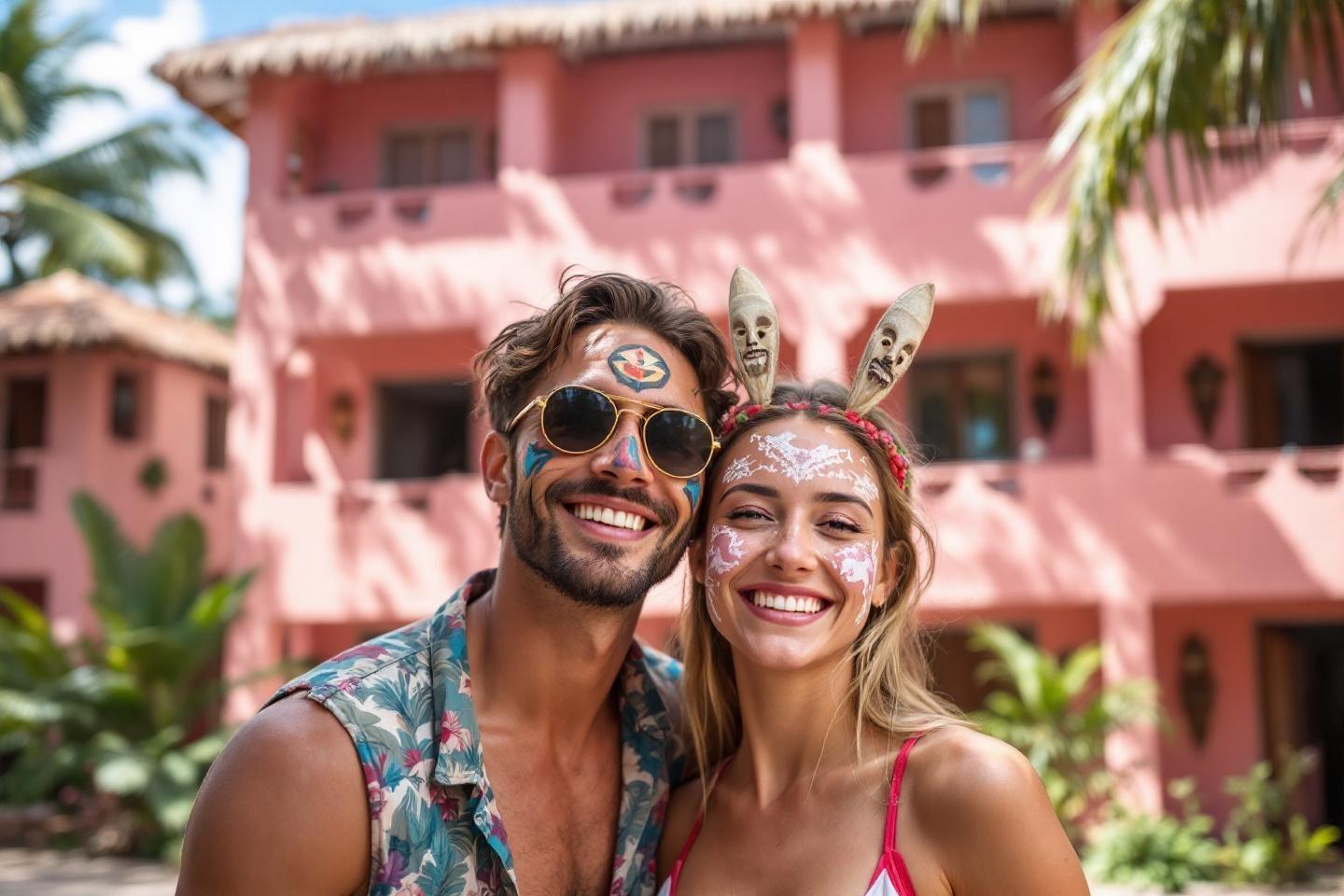 Deux personnes joyeuses avec maquillage et accessoires de fête