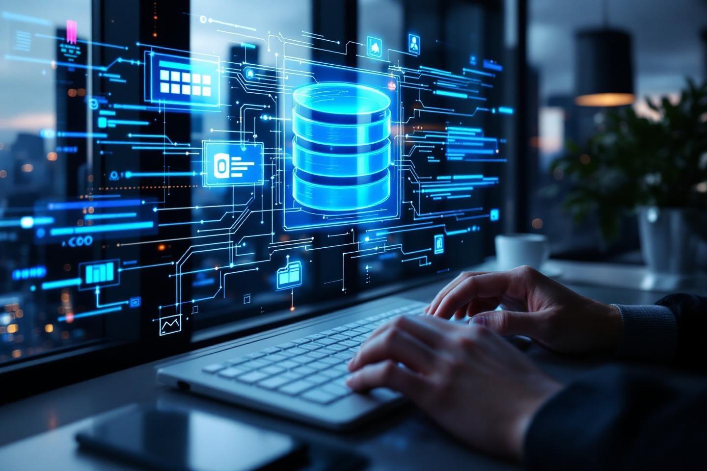 Interface numérique avec base de données et connexions technologiques