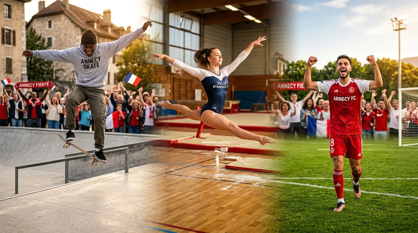 Skateur, gymnaste et footballeur célèbrent à Annecy devant foule