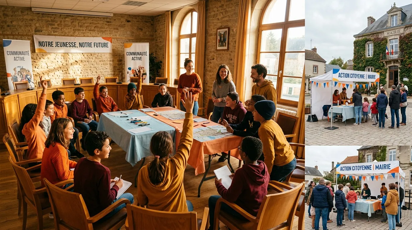 Jeunes en réunion participative pour action citoyenne locale