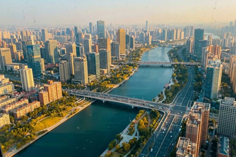 Vue aérienne de Chicago avec gratte-ciels et rivière